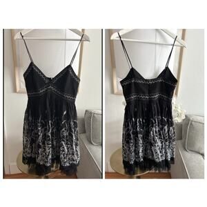 Vintage Y2K Black Babydoll Silk Dress Whimsygoth Flowy Grunge 90’s Tulle Goth